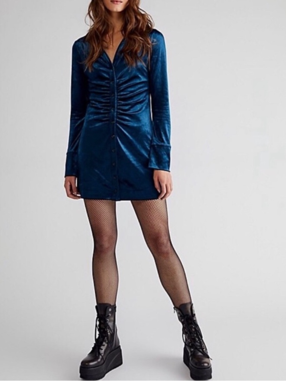 Free People Shayla Velvet Mini Dress in Deep Teal